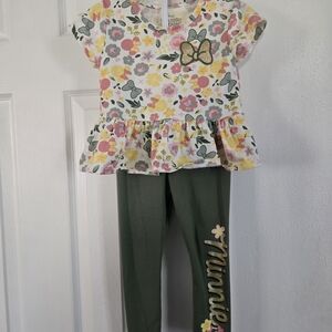 Minnie Mouse Floral Top and Green Leggings Set